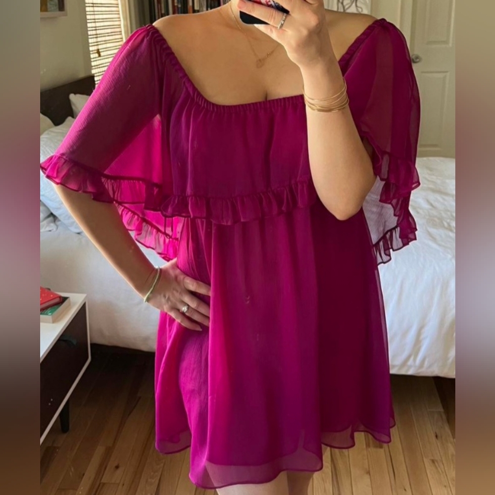 Free People Magenta Ruffle Mini Dress